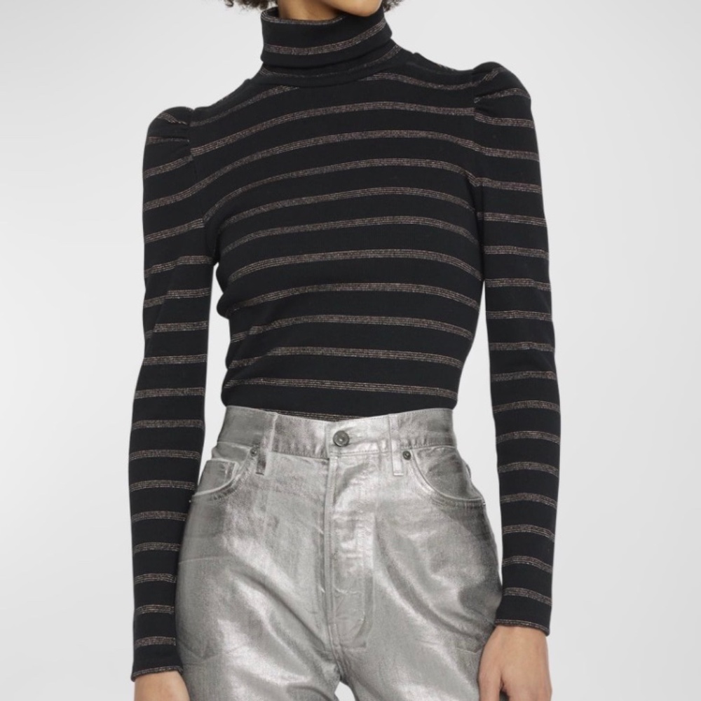 Veronica Beard Cedar Turtleneck Rib-Knit Top - Pristine
